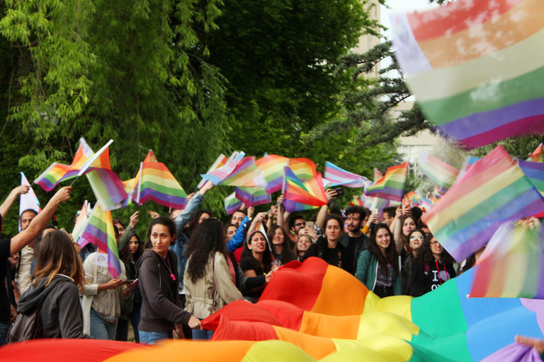 Pride celebration by students at the Middle East Technical University (METU) campus, in Ankara, Turkey, May 2018.