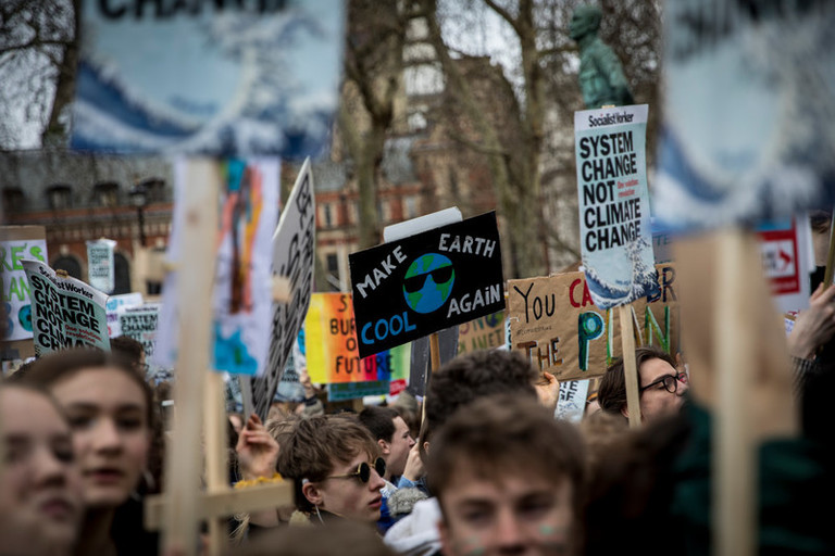 Student climate strike 15 March 2019, London, England. Thousands of pupils from schools, colleges and universities across the UK will walk out today in the second major strike against climate change this year. Young people nationwide are calling on the Government to declare a climate emergency and take action. Similar strikes are taking place around the world today including in Japan and Australia, inspired by 16-year-old Greta Thunberg who criticised world leaders at a United Nations climate conference.