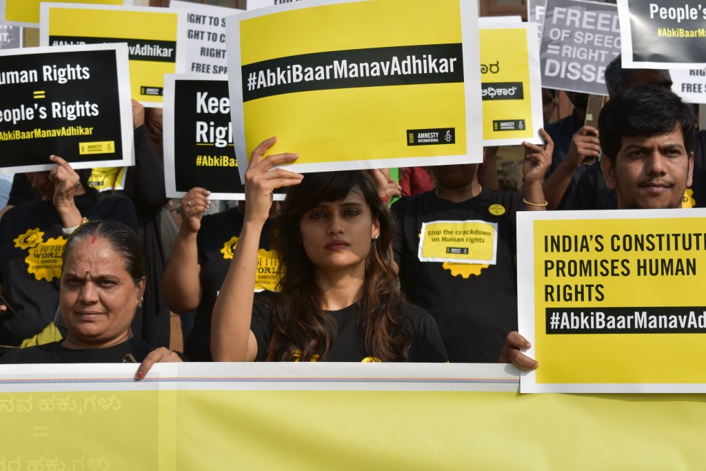 March for human rights in Bangalore, India, 10 December 2018. #AbkibaarManavAdhikar  Amnesty International members and supporters march through central Bangalore to mark International Human Rights day on 10 December 2018.