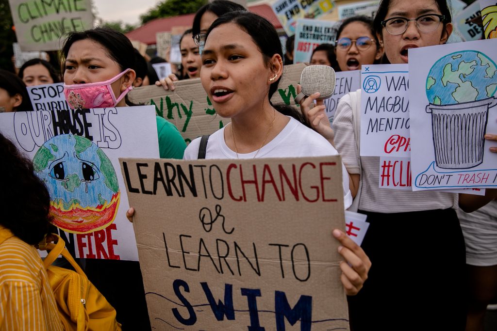 Young demonstrators hold placards during their participation in the global climate strike in Tacloban City, Leyte, Philippines, September 20, 2019. Eloisa Lopez/Amnesty International