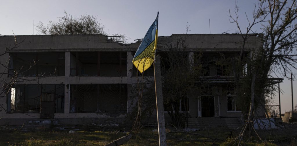 Recently recaptured village of Potemkin in Kherson Oblast, Ukraine